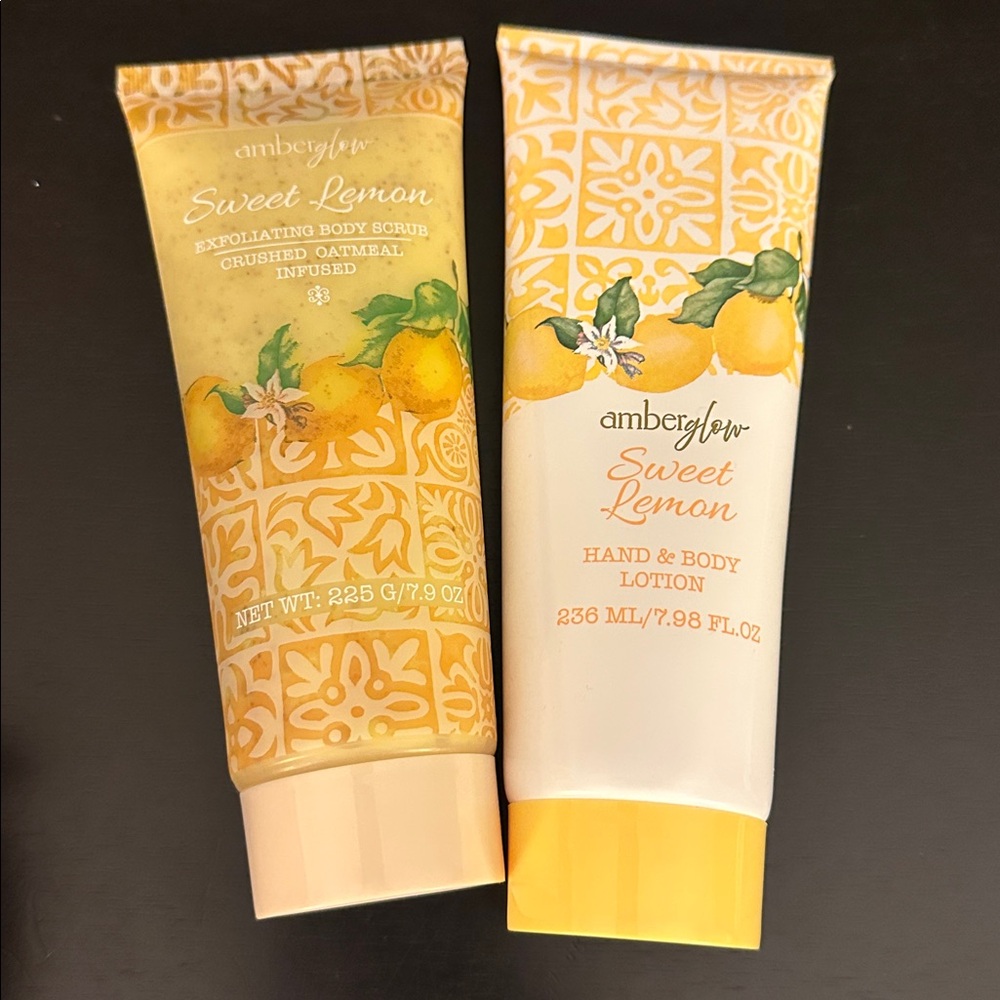 Amber Glow Sweet Lemon Hand & Body Lotion & Exfoliating Body Scrub set - Picture 1 of 2